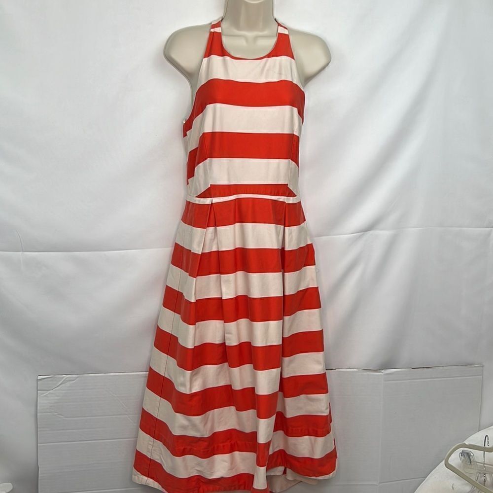 Paper Crown orange and cream high low halter dress size 10 fit and flare
